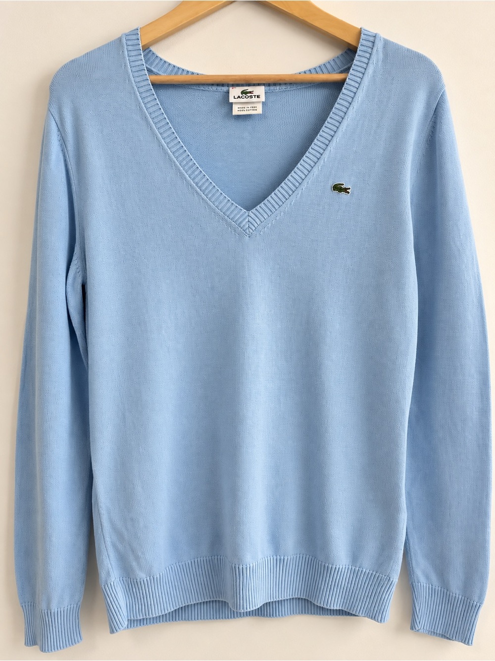 Vintage Lacoste Light Blue V-Neck Cotton Sweater